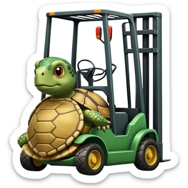 strong turtle driving a standup forklift sticker