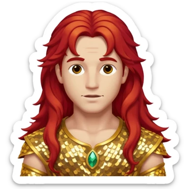Adonis, God of Beauty from Gods and Goddesses with long red hair, gold sequin outfit sticker