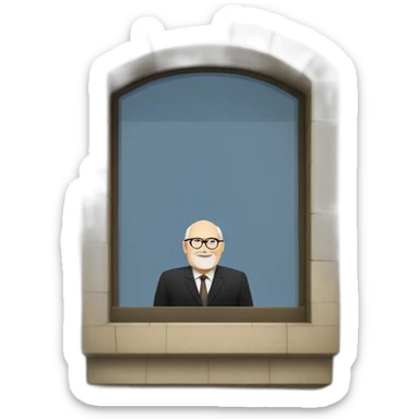 frans timmermans in a little tower looking out the window sticker