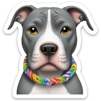gray pitbull wearing a friendship bracelet  sticker