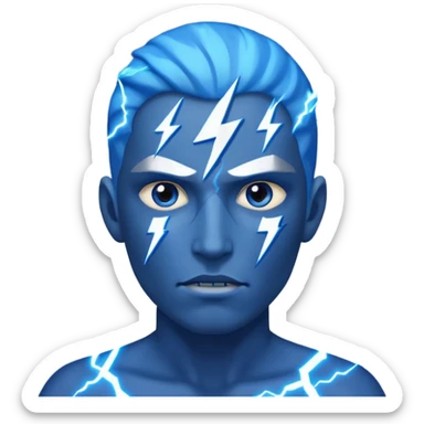 Rayos, centellas y estrellas en una cara color azul con expresiones de furia sticker