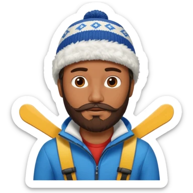 mexican guy with beard, ski hat, shirt sticker