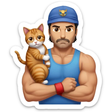 Razor Ramon wrestler from WWF defeating a cat wearing a cap sticker