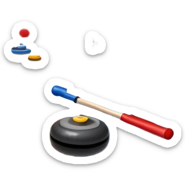 An icon showing a curling stone sliding across an icy rink toward the target, with sweeping players in action. The scene includes spectators, bright arena lights, and national flags, set against a clean, winter-themed background. Transparent background captures the focus and strategy of curling. sticker