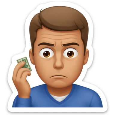 frustrated man thinking about money sticker