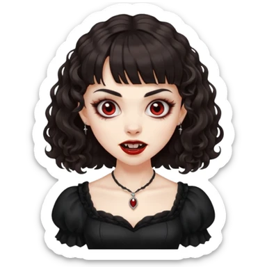 vampire feminine and with bangs  dark brown hair  curly hair a little scary   sticker