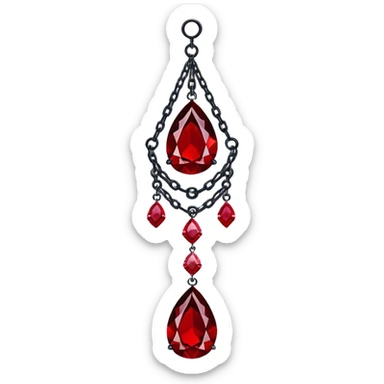 Epic Hanging suncatcher, chains with shiny sparkly with ruby-gemstones and obsidian-gemstones,  sticker