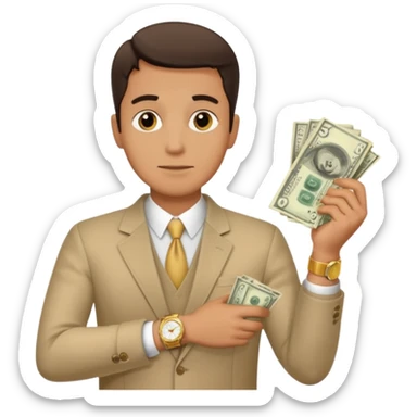 a confident man counting money, with $5000 visible sticker