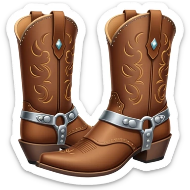 traditional brown leather cowboy boots with decorative stitching and spurs sticker