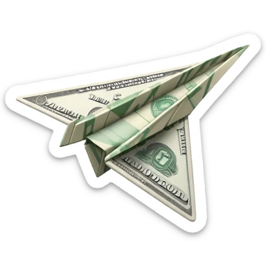 Paper plane made of money side view sticker