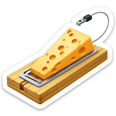 a mousetrap with a small piece of cheese sticker