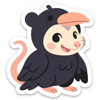 cute cartoon possum dressed up like a crow sticker
