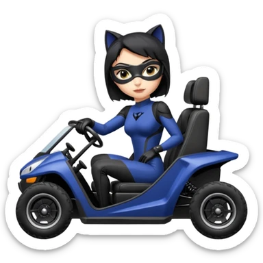 full size real-appearance road glowing racing sexy buxom CatWoman’s feminine midnight-colored tight outfit sixty’s tv show dark stealthy accurate sporty safe plush deluxe off-road pursuit drifting car lexus (black hair,reclining and relaxed torso and shoulders back against seat) rallycross kart  sticker