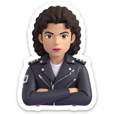 Michael Jackson in his 'Bad' era, black leather jacket, curly hair, intense expression, pose 3 sticker