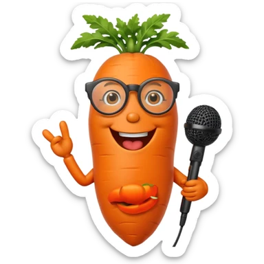 singing carrot wearing glasses with microphone sticker