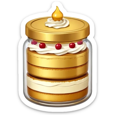 A layered little jar of cake that is gold I only want to be gold like I want the black background to be black. sticker
