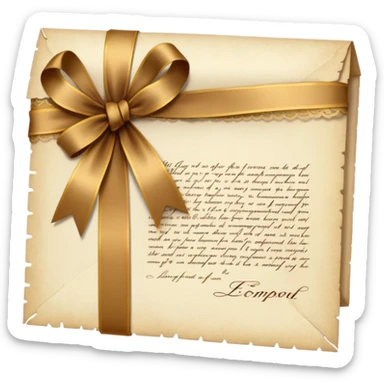 Lace-trimmed Letter
A delicate handwritten letter on ivory parchment, tied with a golden silk ribbon and edged in fine vintage lace — the ink a warm shade of brown, slightly smudged from emotion. sticker