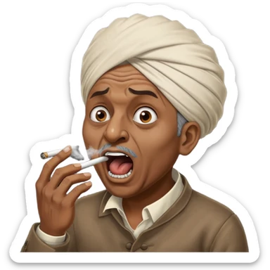 Emoji of Indian Gentleman named Delroy crasto absolutely screaming and foaming at the mouth while smoking through eyes sticker