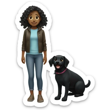Smiling girl by ocean with black dog sticker