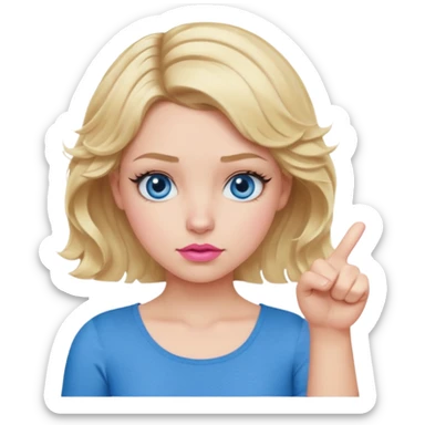 Girl Blonde short wavy hair,  blue eyes, cute blue top, long lashes, pink lips, showing thumbs down 👎  sticker