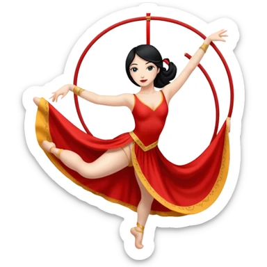 Emoji de una mujer pelinegra blanca bailarina de danza aerea haciendo figuras en la tela en el aire  sticker