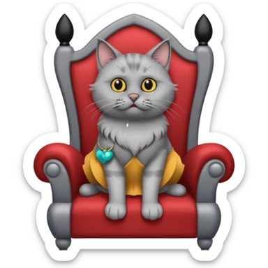 A gray cat with a black nose sitting on a throne looking at the world with disgust sticker