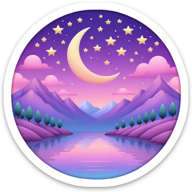 Shiny pastel rose-pink-lavender-violent-gradient moon and stars aesthetic realistic real life scenery landscape sticker