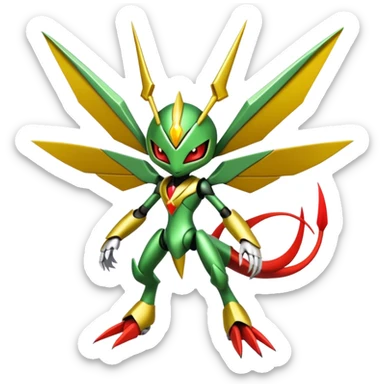 Cute Cool Edgy Shiny Futuristic Ethereal Legendary Kartana-Digimon-Scizor-hybrid full body  sticker