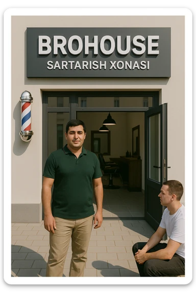 eni shu rasimga manashu odamga uxhshasin sartaosh eshik oldida tursin va tashqarida esa mijoz sticker