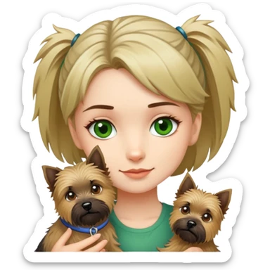 girl with green eyes holding cairn terrier sticker