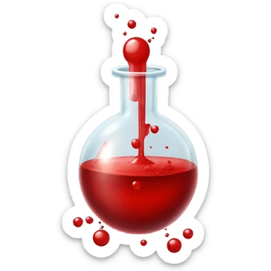 A chemical flask with blood inside and bubbles sticker