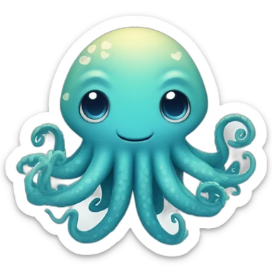 cute blue kraken with adorable face with hearts sticker
