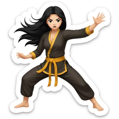 long black hair naked female big big boobs full body barefoot  ((black Thick pubic hair )) anger kung fu kicking sticker