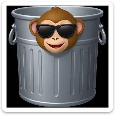Add cool sunglasses to the silly monkey in the trash can, keeping the playful emoji style look. sticker
