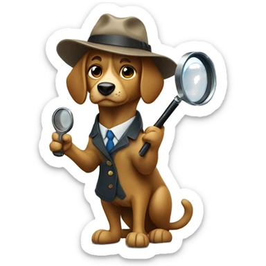 dog detective standing on two feets holding magnifying glass with his paw sticker