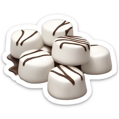 small pile of isolated realistic white marshmallows with chocolate drizzled on  top of them. sticker