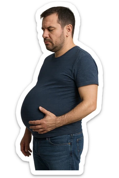 uomo con gonfiore alla pancia a causa della digestione in 3d realistica sticker