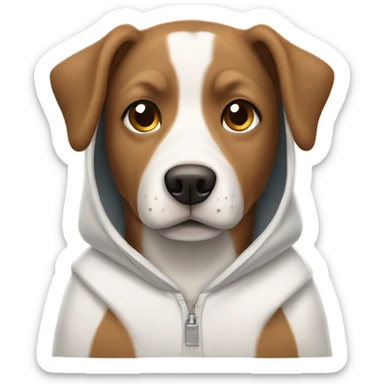 brown and white dog wearing a hoodie  sticker