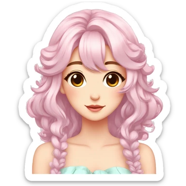Gorgeous pastel anime style lady with blushing face and hair garnitures and pretty hair aesthetic trending style sticker