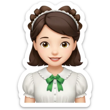 Brunette girl cute smile with bows in her hair pretty normal strip withe blouse till middle hip  sticker