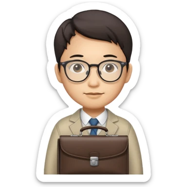 business person emoji, Asian person with glasses and a briefcase sticker