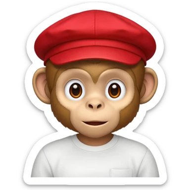 Macaco de camisa branca e boné vermelho  sticker