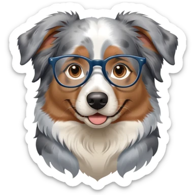 Blue Merle Australian shepherd with glasses on sticker
