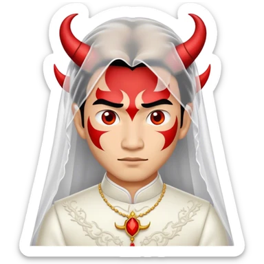 an asian male bride with the face of devil in wedding dress sticker