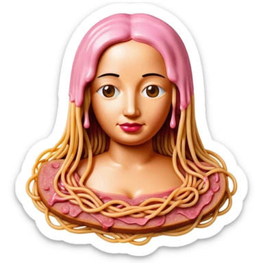 monalisa made of SPAM meat melted pink dripping sauce spaghetti portrait sticker