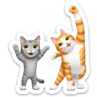An orange tabby cat and a gray cat high fiving sticker