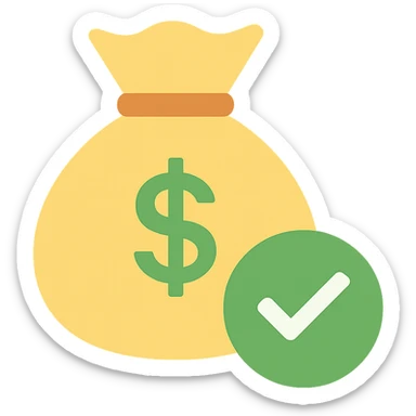money bag with a green check mark badge in the lower right corner sticker