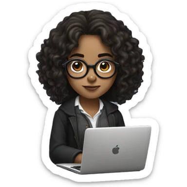 Hermione Granger with black curly hair and specs, working on laptop sticker
