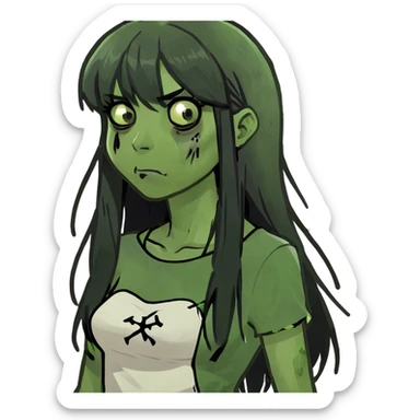 zombie girl with long straight black hair and bangs sticker