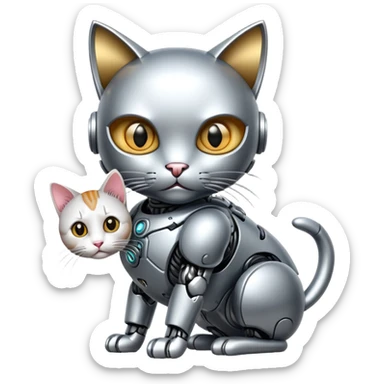Cyborg with tiny cat sticker